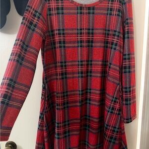 Red Plaid Long Sleeve Dress